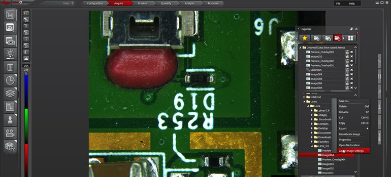 LAS X software interface for digital microscopes